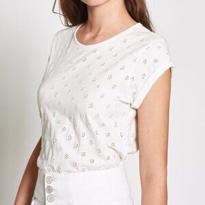 Joie Dakara 100% Cotton Eyelet Tee in Porcelain  |  Short Sleeve Top